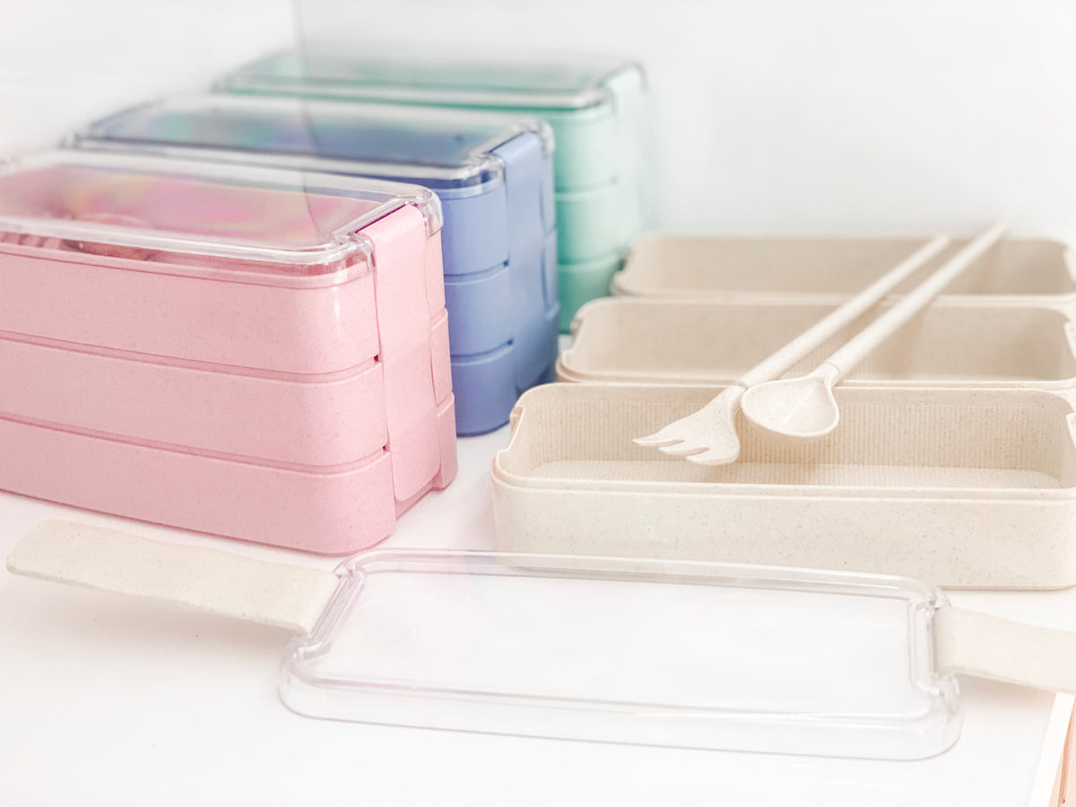 Bento Style Lunch Box - Wheat Straw Bento Box with Utensils, 3 Dividers, &  Flatware Storage - Microw…See more Bento Style Lunch Box - Wheat Straw
