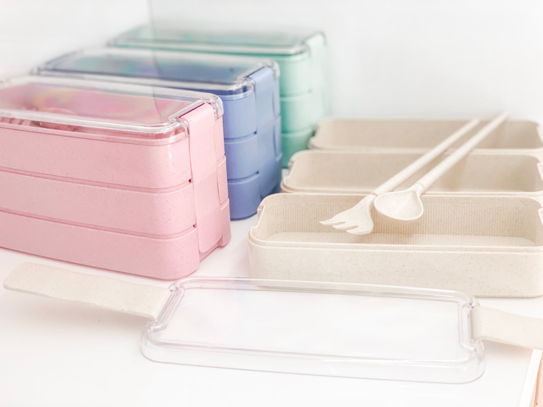 1pc Printed Three-layer Wheat Straw Plastic Bento Box With